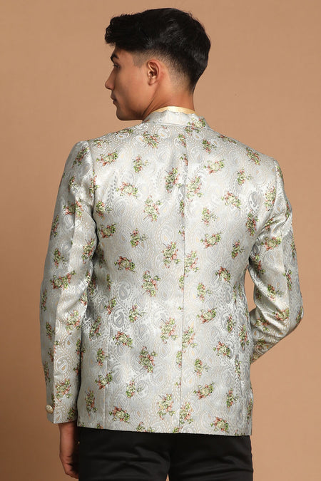 VASTRAMAY Green Jacquard Baap Beta Blazer Set